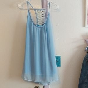 Light blue swim dress with mesh back